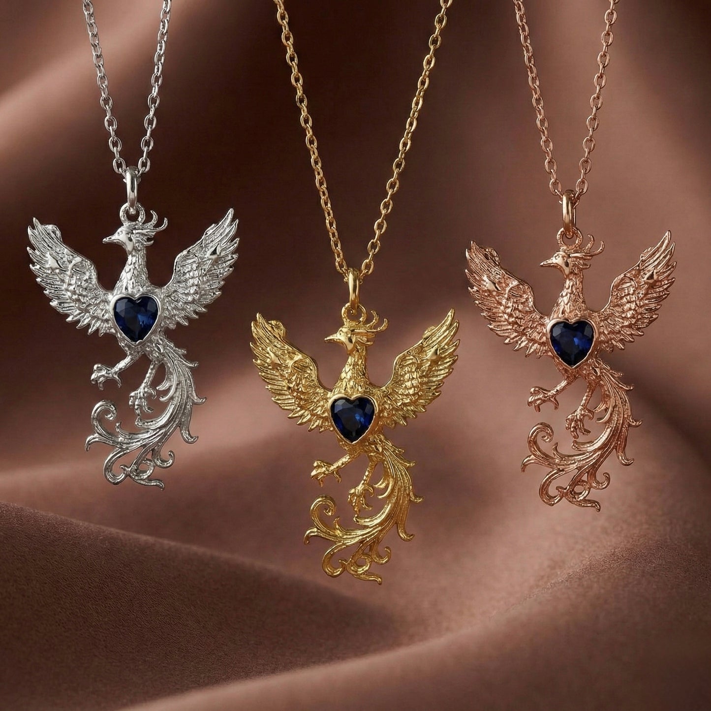 Oceanic Blue Phoenix Heart Kolye